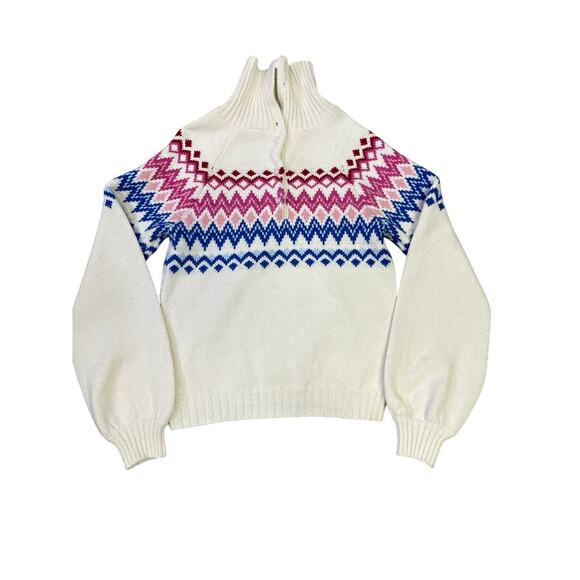 Janie & Jack Cream and Sugar Fair Isle Sweater, Girls Sz 10, White/Red/Blue Cozy - Picture 1 of 11